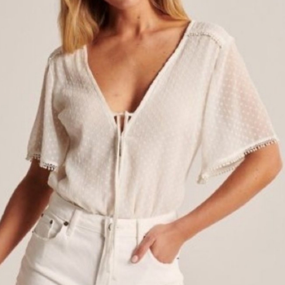 Abercrombie Short Sleeve Chiffon Bodysuit Size Xsmall Sheer